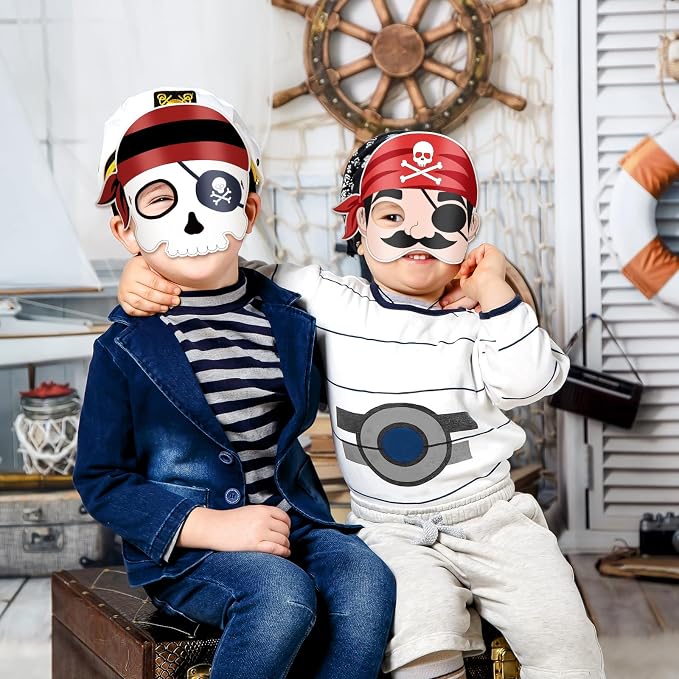 24 Pcs Pirate Crafts for Kids Classroom Color Your Own Pirate Masks | DIY Coloring Art and Craft for Kids Pirate Theme Birthday Party Summer School Craft Project Costume Cosplay Dress Up Activity