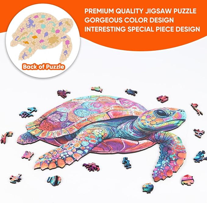 Mys Aurora Colorful Turtle Puzzles for Adults 500 Pieces Ocean Wood Puzzles | 5MM Thick Wooden Jigsaw Puzzles, Unique Shape Puzzle for Adults and Kids Birthday Gifts Family Game 17.3 * 17.3 inches