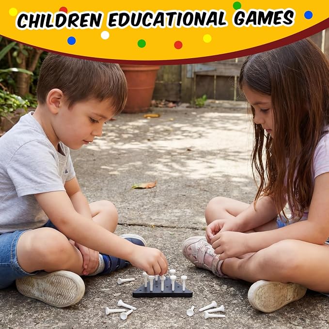 Zhanmai 3 Sets Wooden Triangle Peg Travel Game, White Peg Black Board