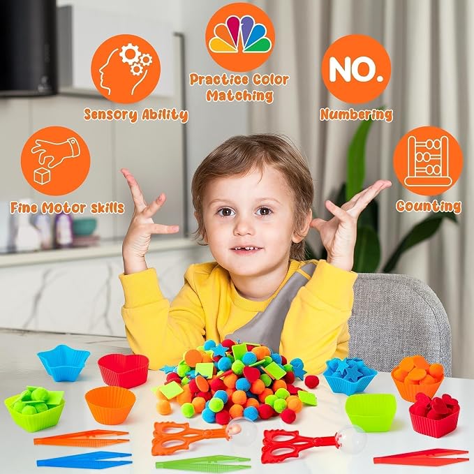 EZdhuawuse Shape Sensory Bin Fillers - 295P Summer Shape Fine Motor Skills Toys Counting Sorting Set for Kids Early Education, Felt Decor Pom Poms Cup Clip for Preschool Counting Sorting Birthday Gift