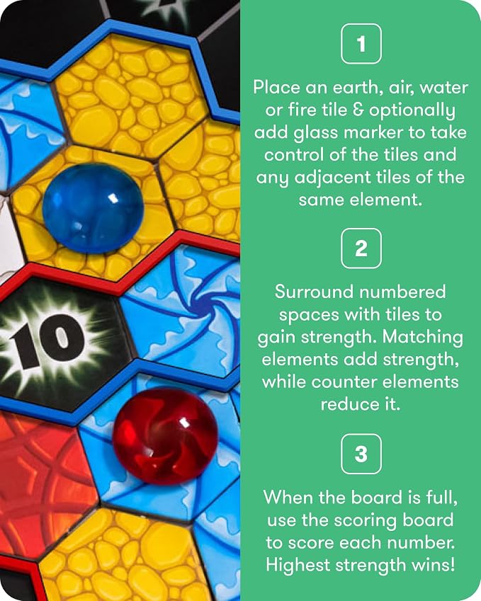 SimplyFun Matter Board Game – Area Control Strategy Game for Teens and Adults Ages 10+ – Includes Game Board, 92 Element Tiles, 56 Elementals, 14 Matter Tiles, 4 Player Screens, 2 Bags – 2-4 Players