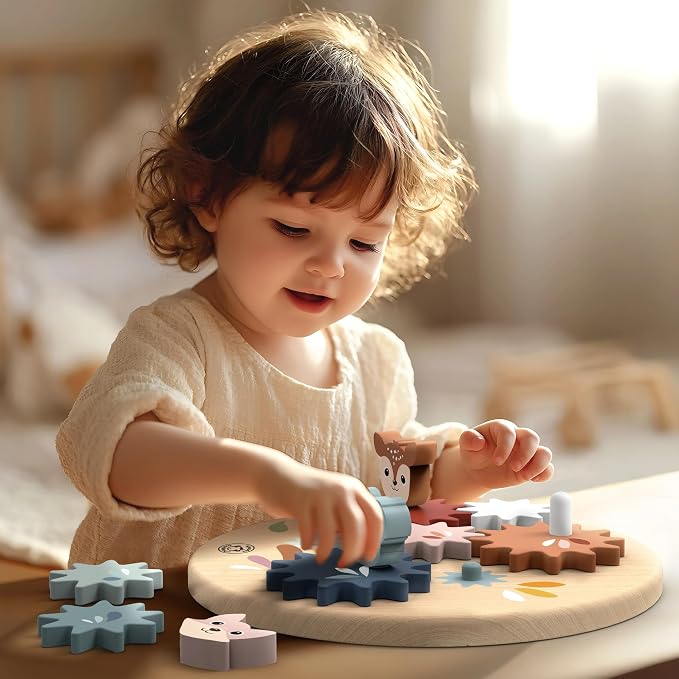 Wooden Spin Gear Toy for Toddlers 18m+ Spinning Gears Board | colorful spinning gears board, construction toys, sorting & stacking toys, preschool toys, STEM fine motor learning, creative