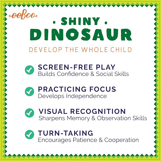 eeBoo Shiny Dinosaur Memory & Matching Game, Ages 3+, 1-4 Players | Teaches dinosaur names & pronunciation. Sharpens recognition, concentration & memory skills. Includes 48 foil tiles, 24 pairs
