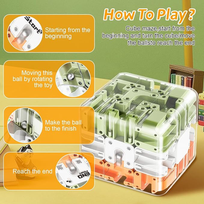 Large 3D Cube Puzzle for Kids 5-8 8-12,Rolling Ball Maze Cube,Labyrinth Puzzle Brain Teaser Game,Color Matched,Game,Education Sensory Toys,Birthday Gift for Adults Kids 8 9+ Years Old Boys
