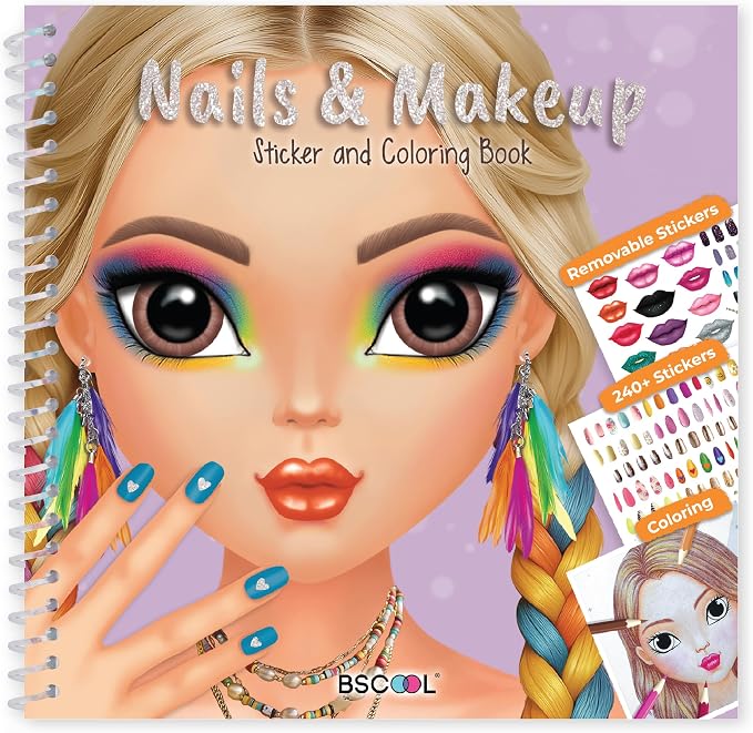 BSCOOL Nail Sticker Book for Kids – Drawing Coloring Makeup | Features 240+ removable stickers for endless nail design and makeup combinations. Suitable gift for girls ages 4 and up.