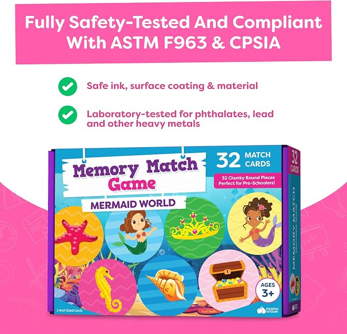 Mermaid Toys for Girls 4-6 Matching Game - Memory Game for Kids - Girls Toys 4-5 - Mermaid Gifts - 4 Year Old Girl Birthday Gifts - Kids Games Preschool Educational Toys