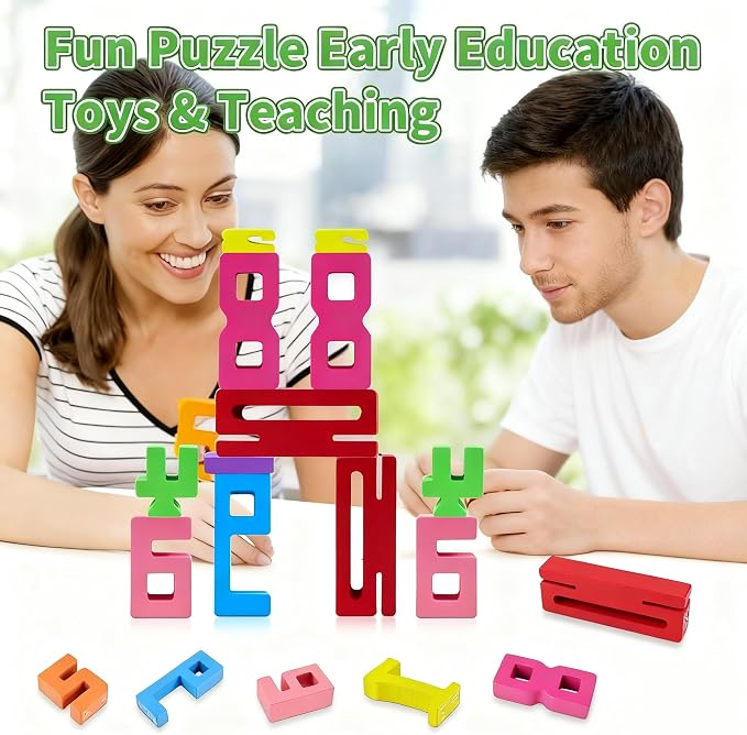 rytopt Wooden Number Building Blocks, 20Pcs Digital Building Blocks from 1 to 10, Easter, Party Favors, Stocking Stuffers, Classroom Must Haves, Back to School Supplies, School Supplies