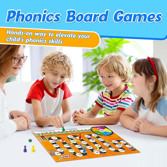 Broytain Phonics Board Games for Kids,Educational Learning CVC and CVCC Board Games for Boys and Girls,Reading and Spelling Word Games Ages 4 5 6,Classroom Travel Indoor Outdoor Family Games