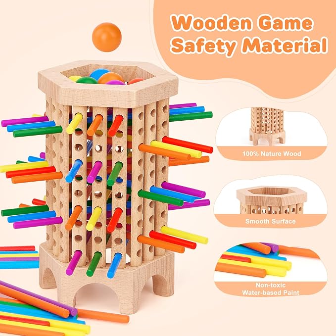 Centtechi Montessori Game Wooden Board Games for Kids 4-6-8, Colorful Sticks Math Educational Toys for Boys and Girls, Classic Fun Dice Games for Family Game Night 2-6 Players