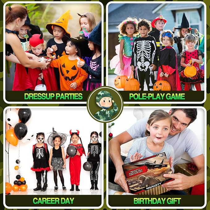 16PCS Kids Halloween Soldier Costume, Military Outfit with Accessories | Halloween Soldier Costume • 16PCS Military Set • Toy Accessories Included • Realistic Role Play • Ages 3-12