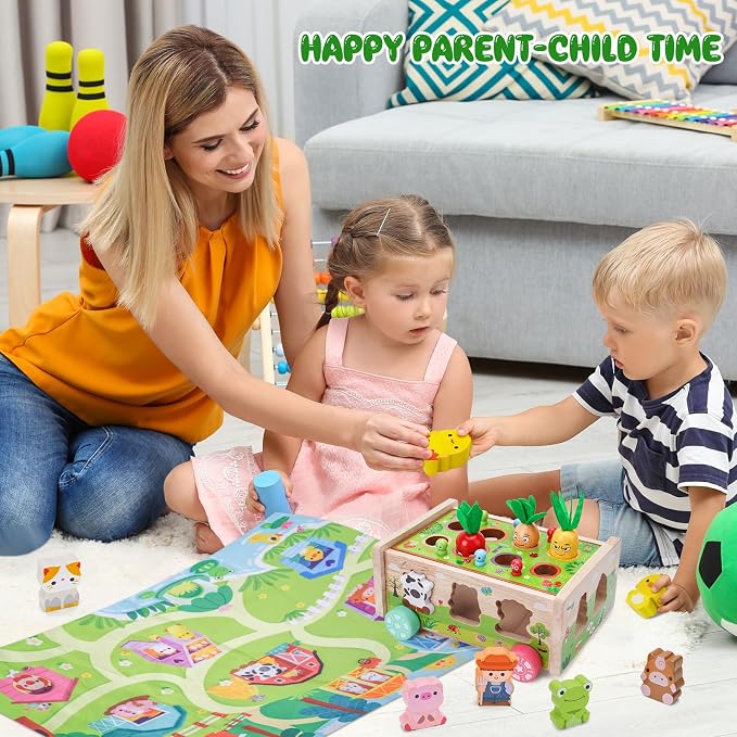 Toddler Montessori Wooden Farm Toys for 1 2 3 Year Old Babies Boys Girls | 12-18 Months Toy with Game Map | 1st First Birthday Gifts for 1-2 Years | Wood Learning Educational Toys Fine Motor Skills