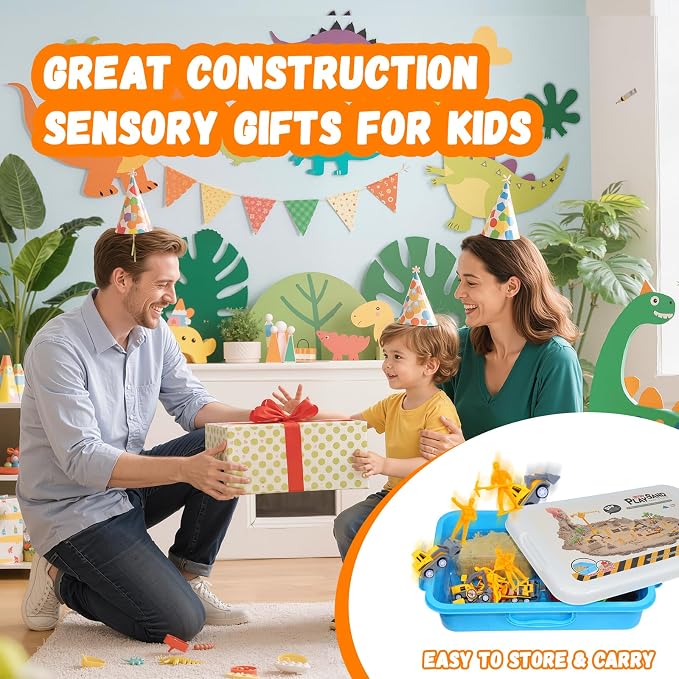 Construction Sensory Sand Kit, Complete Sensory Bin with Lid | 2.64lbs Magic Sand, Construction Tools, STEM Montessori Construction Sensory Toys for Kids 3-8, Boy Christmas Birthday Gifts