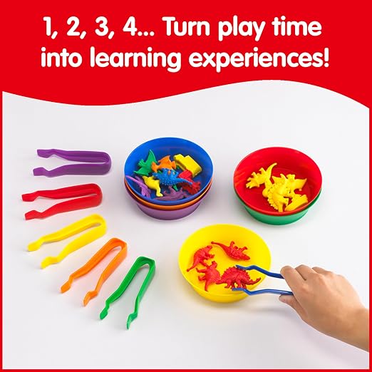 edxeducation Sorting Bowls & Tweezers, Set of 12, 6 Colors | Counting and Sorting Toy for Toddlers ages 18m+, Early Math and Fine Motor Skills