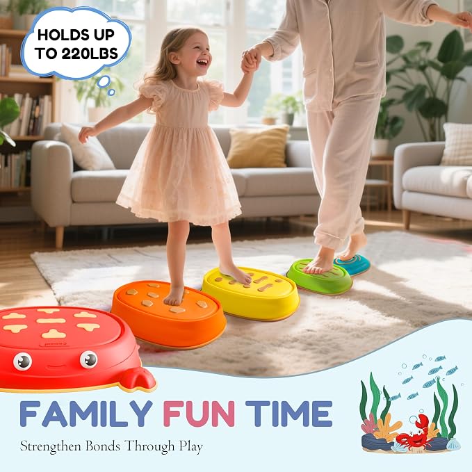 Balance Stepping Stones for Kids, Non-Slip Toddlers Sensory Toys Outdoor or Indoor Play, Promoting Motor Skills and Confidence, Coordination Toys for Children Age 3 4 5 6 7+（Crab）