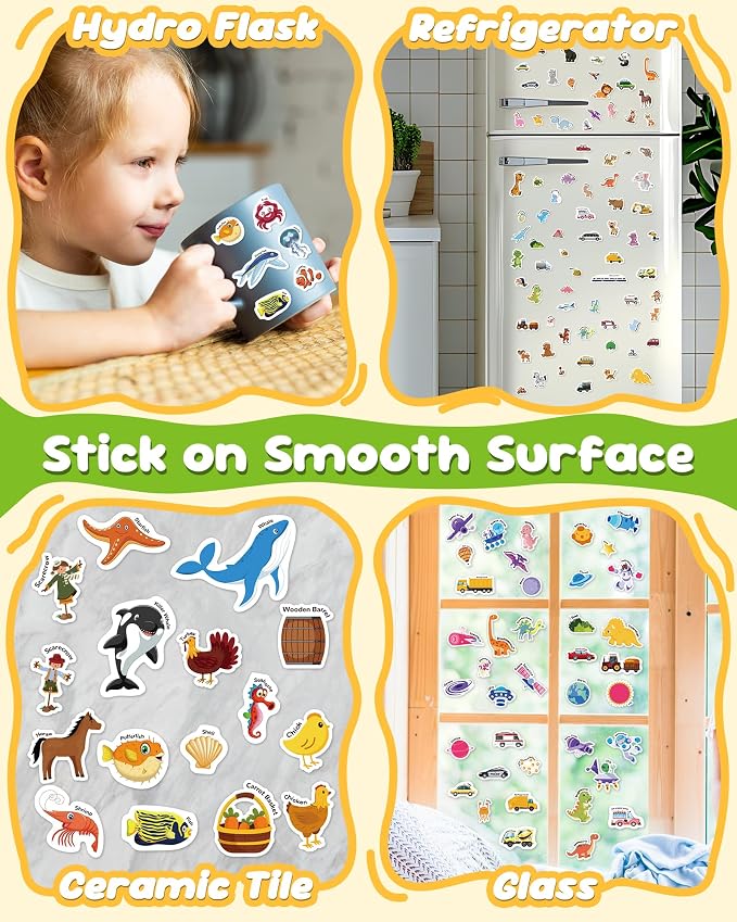 Zartores 6 Pack Jelly Reusable Sticker Book for Toddlers, Stickers for Kids | Screen-Free Travel Toys, Mess-Free Toddler Activities Toys, Airplane Car Road Trip Essentials Kids, Boys Girls Birthday Gift