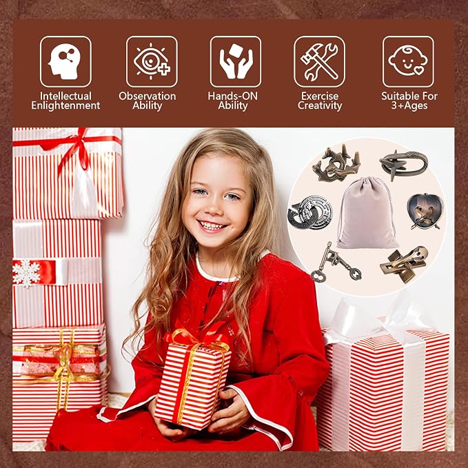 Joyeee Brain Teaser Puzzles, Metal Puzzle Set IQ Test Game, Educational Toys Physics Mind Puzzles Gift for Family Games Office Party Prizes Kids Teens Adults Challenge - Starter Level, 6Pcs Type B
