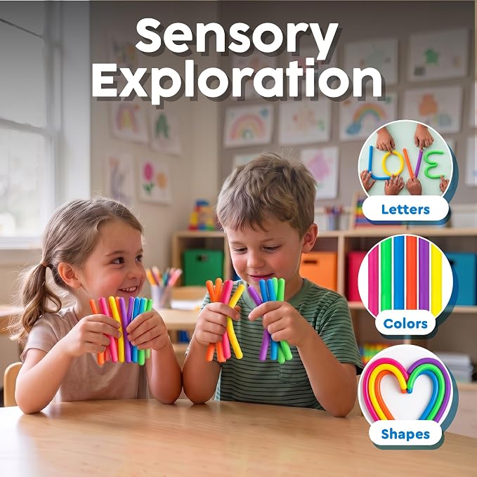 BUNMO Sensory Toys Stretchy Strings for Toddlers 3+ - Stimulating & Addictive Fidget Toys for Kids - Hours of Fun for Kids - Non-Mouthable Toy 3+ - Mini Smooth 12 Pack