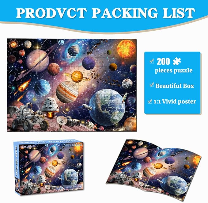 Puzzles for Kids Ages 6-8 8-10 - 200 Piece Puzzles - Solar System Puzzle | Pieces Space Astronaut Puzzles .Puzzles for 6 7 8 9 10 11 12 years old boys and girls.Learning Puzzle Toy