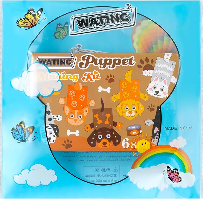 WATINC Hand Puppet Making Kit, Felt Sock Puppet Toys for Kids (Dog A) | 6 Styles, Make Your Own Storytelling & Role Play Crafts, Creative Group Activity, Party Favors & Gifts for Kids Ages 4-8