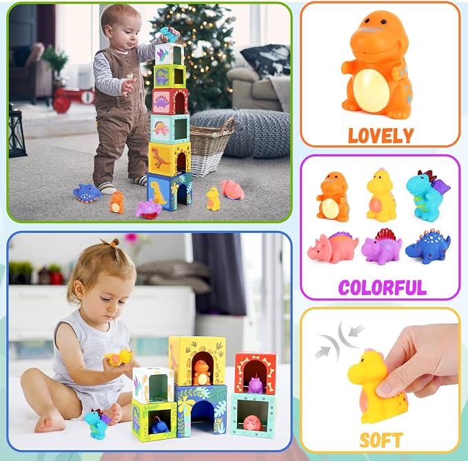 Toddlers and Babies Dinosaur Sorting and Stacking Toys Blocks for 1-3 Kids