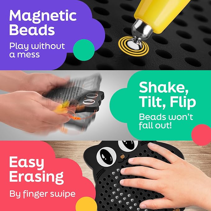 Magnetic Drawing Board for Kids & Toddlers, Airplane & Car Ride Travel Toy | Magnetic Bead Board with Stylus Pen, Mess-Free Travel Toys for Toddlers & Kids, Road Trip & Flight Gift for Boys & Girls