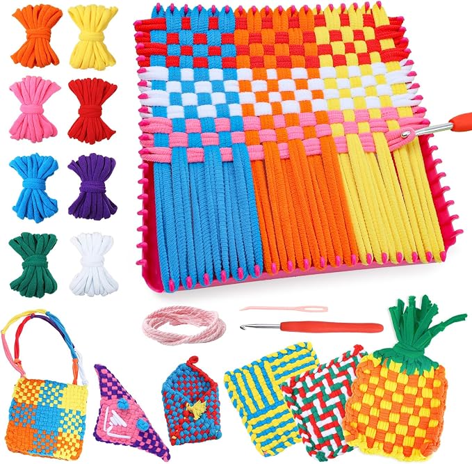 DDAI Weaving Loom Kit for Kids, DIY Potholder Craft Kit Ages 6+ | Compact 7-Inch Loom; Bright Color Loops; Easy Weaving Patterns; Hands-On Skill Building; Screen-Free Craft Fun.