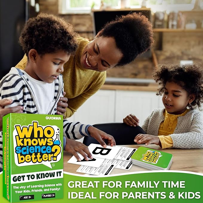 Quokka Card Games for Kids 8-12 - Board Family Games for Kids and Adults | Science Trivia Cards for Family Game Night - Who Knows Science Better 500+ Questions - Fun Card Game for Families and Teens