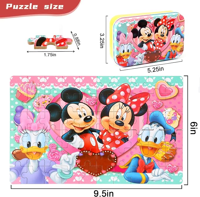 MZZOTOY Puzzles for Kids Ages 4-8, 60 Pieces for Kids Ages 3-5 in a Metal Box Jigsaw Puzzles Girls and Boys Educational Toys Gifts
