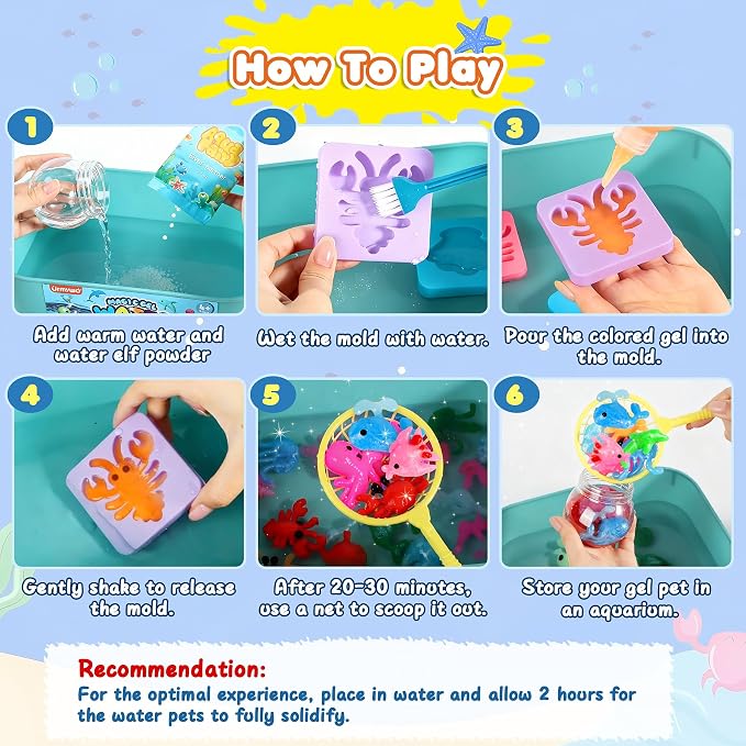 URMYWO Magic Water Elf Toy, Aqua Fairy Water Gel Kit, Squishies Water Pets | 12 Gels & 10 Molds, DIY Squishy Maker Set, Create Your Own Squishies Sensory Toys Crafts, Summer Gifts for Boys Girls
