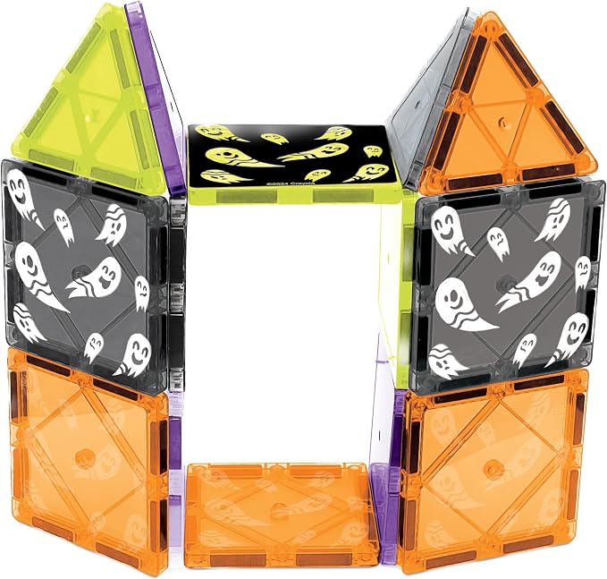 CreateOn Crayola Magnetic Tiles, Building Set for Kids, Halloween Toy for Kids, Travel Toys, Classroom Sensory Blocks, STEM & Montessori for Boys & Girls Ages 3+, 14-Piece Set (Halloween)