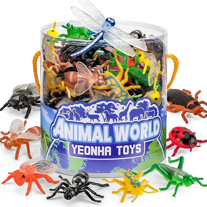 60 Piece Insect Toys with Gift Box, Realistic Plastic Bug Figures | Fake Bug Theme Party Decoration, School Project Sensory Bins, Classroom Reward, Halloween Goody Bag Filler Gift, Cupcake Topp