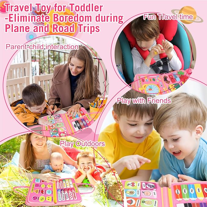 URBAN TOYS Toddler Busy Board for Kids Ages 3+, Montessori Busy Book, Sensory Learning Toy for Fine Motor Skills, Toddler Travel Essential for Airplane & Car, Gift for Boys & Girls