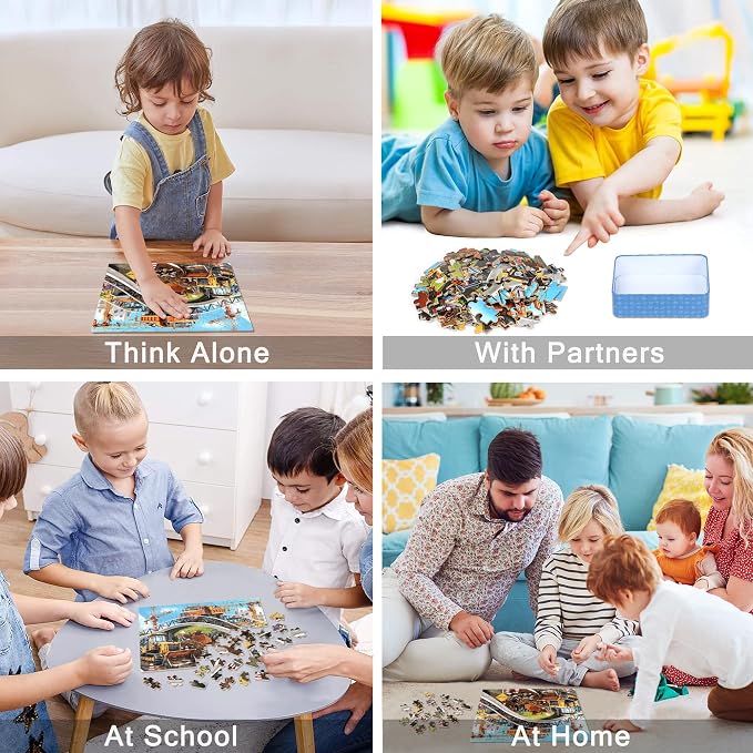 LELEMON Puzzles for Kids Ages 4-6,Construction Site 100 Piece Puzzles for Kids Ages 4-8 in a Metal Box,Educational Jigsaw Puzzles 100 Piece Puzzle Games Puzzle Toys for Girls and Boys