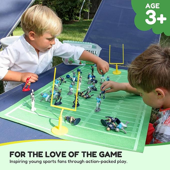 Kaskey Kids Football Guys, Blue Yellow vs. Black Gold 30 Pieces in Each Set, Includes 2 Teams, Accessories, and Travel Storage Case, Nostalgic Sports Action Figures for Imaginative Play