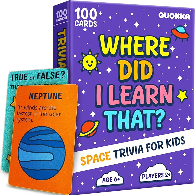 QUOKKA Trivia Games for Kids – Space Facts & Astronomy – Fun Card Game for Family Game Night – Educational Trivia Cards for Kids, Family and Adults – Travel Games Gift for Teenage Boys & Girls 4-8