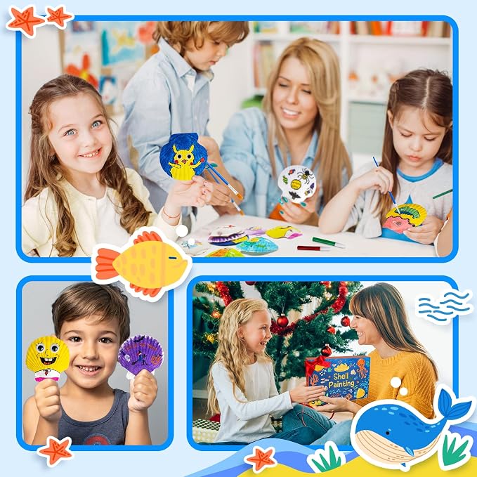 Eleanore's Diary Kids Sea Shell Painting Kit Glow in the Dark Painting | Crafts for Boys Girls - DIY Creative Art Activities Toys Gifts for Age 4 5 6 7 8 9 10 11 12 Year Old - Birthday Holiday Party