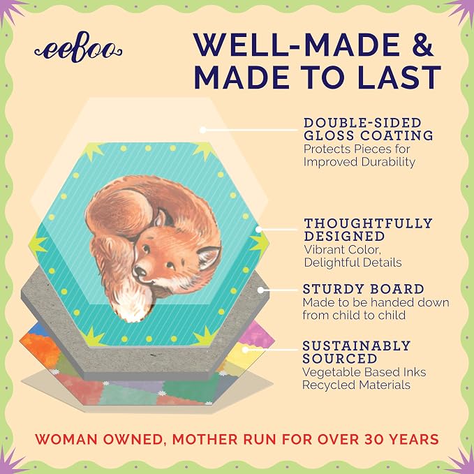 eeBoo Life in a Meadow Memory & Matching Game, Ages 3+, 1-4 Players | Introduces woodland flora & fauna. Sharpens recognition, concentration & memory skills. Includes 48 hexagonal tiles, 24 pairs
