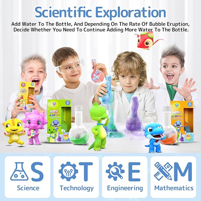 SWCANDY Kids Bath Potion, 6-Pack Fizzy Bath Bomb Science Toys, Ages 3+ | Colorful bubble bath foam creates a hands-on tub experiment for birthdays, holidays, and party favors.