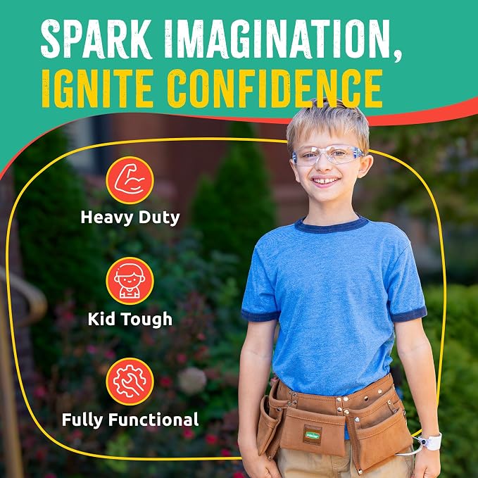 Kids Brown Tool Belt, Adjustable Tool Belt for Toddlers and Kids | Dress-Up Construction Costume for DIY Woodworking and STEM Learning