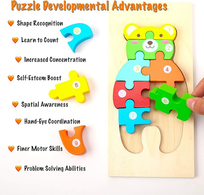 Montessori Mama Wooden Puzzles for Kids Ages 3-5, Montessori Toys for 3 Year Old, Animal Toys Ages 3+, 4-Pack Learning Puzzle