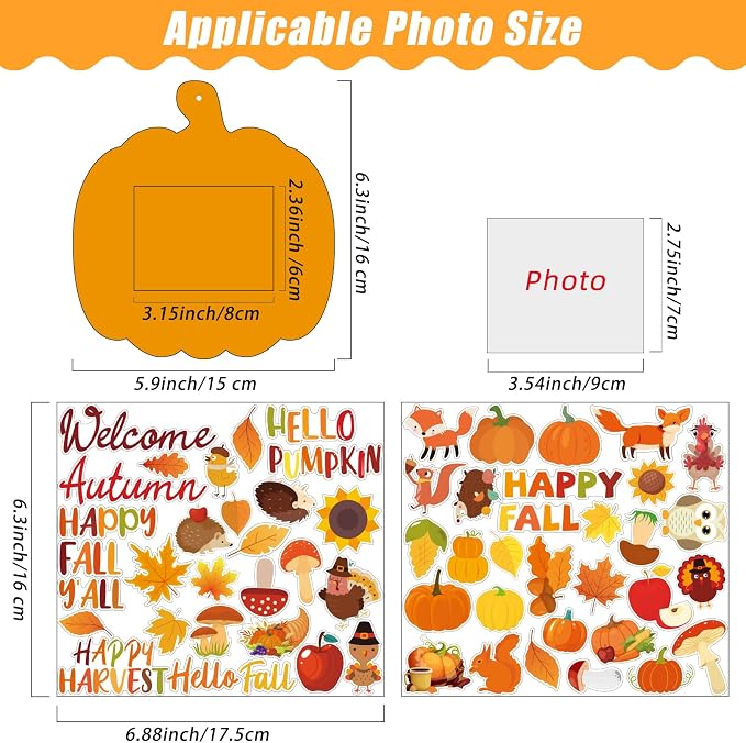 Kepeel 30 Packs Fall Picture Frame Craft Kit for Kids, Thanksgiving | Pumpkin-shaped fall picture frame crafts with autumn stickers for Thanksgiving classrooms, family activities and displays