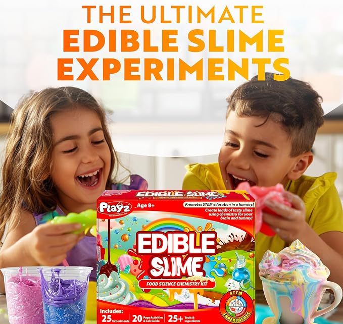 Playz Edible Slime Candy Making Kit for Kids Age 8-12 Years Old w/ 25+ Fun | Science Experiments, DIY Chemistry kit for kids Rock, Gummy, Chocolate, Hard candy maker, STEM Toys/gift for Girls and Boys
