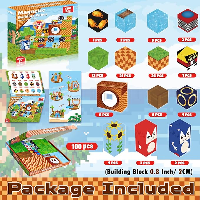 Annexfun Magnetic Blocks - 100PCS Building Blocks - Toys for Montessori Toddler Christmas Birthday Gifts - STEM Sensory Toys for 3 4 5 6 7 8 9 10 Year Old Boys and Girls
