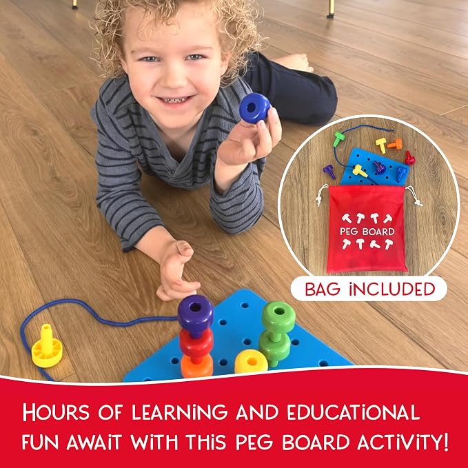 Foam Peg Board Toy - 36 Pegs, Foam Board, Lacing String, Storage Bag - Occupational Therapy Toys - Fine Motor Skills Toys for Toddlers and Kids (Blue)