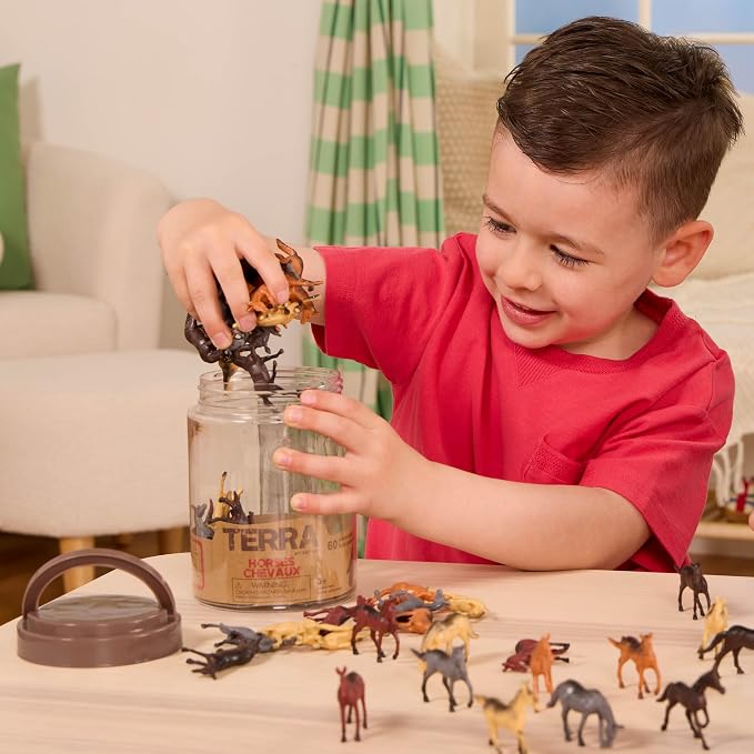 Terra by Battat Horse Toys, 60 Wild Horses Tube, Mini Animal Figures, Tubes | 60 plastic horse figurines in a portable tube; realistic poses for play, collecting, dioramas, and school projects; 3+ Years