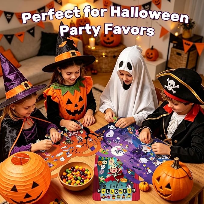Elfew 3 Pack Halloween Reusable Sticker Books for Toddlers 2-4 | 3D Puffy Sticker Book for Kids Ages 3-5, Halloween Stickers for Kids, Halloween Gifts & Toys for Toddlers