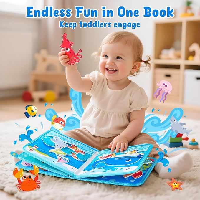 JoyCat Ocean Busy Book for Toddlers 1-3, Montessori Travel Activity Book | Ocean busy book with sea animal activities helps toddlers practice life skills, fine motor skills and quiet travel play.
