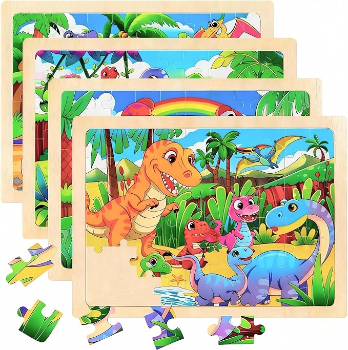 4 Packs 60 Piece Puzzles for Kids Ages 4-6, Wooden Animals Jigsaw Puzzles for Toddlers Age 4-8, Preschool Educational Puzzles Boards Toys, Brain Teaser Toys Gifts for 3 4 5 6 7 8 9 Boys Girls