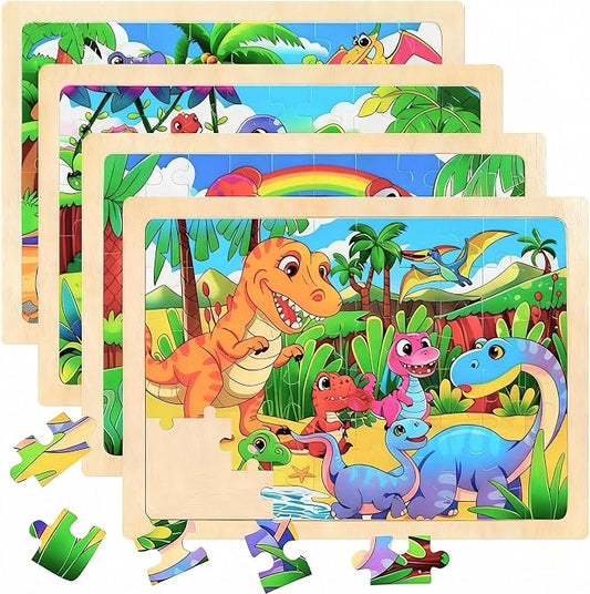4 Packs 60 Piece Puzzles for Kids Ages 4-6, Wooden Animals Jigsaw Puzzles for Toddlers Age 4-8, Preschool Educational Puzzles Boards Toys, Brain Teaser Toys Gifts for 3 4 5 6 7 8 9 Boys Girls