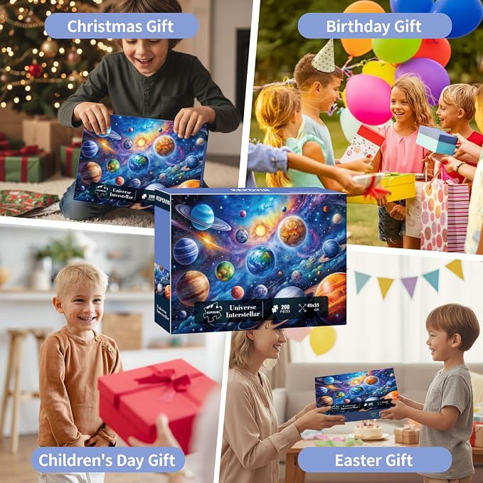 Puzzles for Kids Ages 6-8 8-10 Year Old, Solar System Planets 200 Pieces | Jigsaw Puzzles for Kids Ages 10-12, Learning Educational Toys for Boys and Girls Ages 6 7 8 9 10 11 12 Year Old